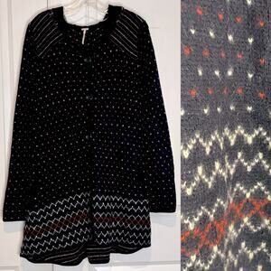 Free People Navy Blue Hooded Button Long Cardigan Wool Blend L